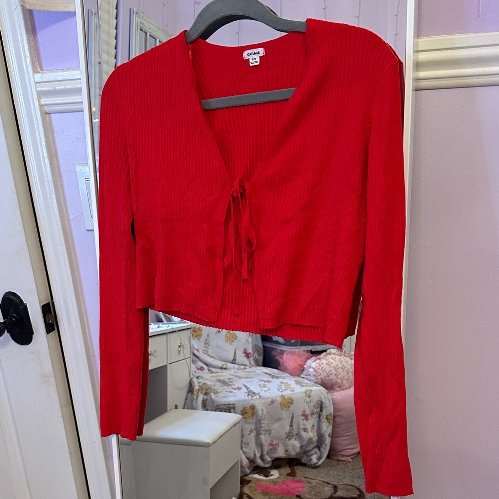 Garage Red Tie-Front Blouse